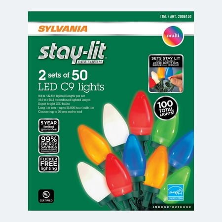 Sylvania Multi Color C9s Faceted Stay-lit 2 Sets 2/50 LED Lights 100 LED