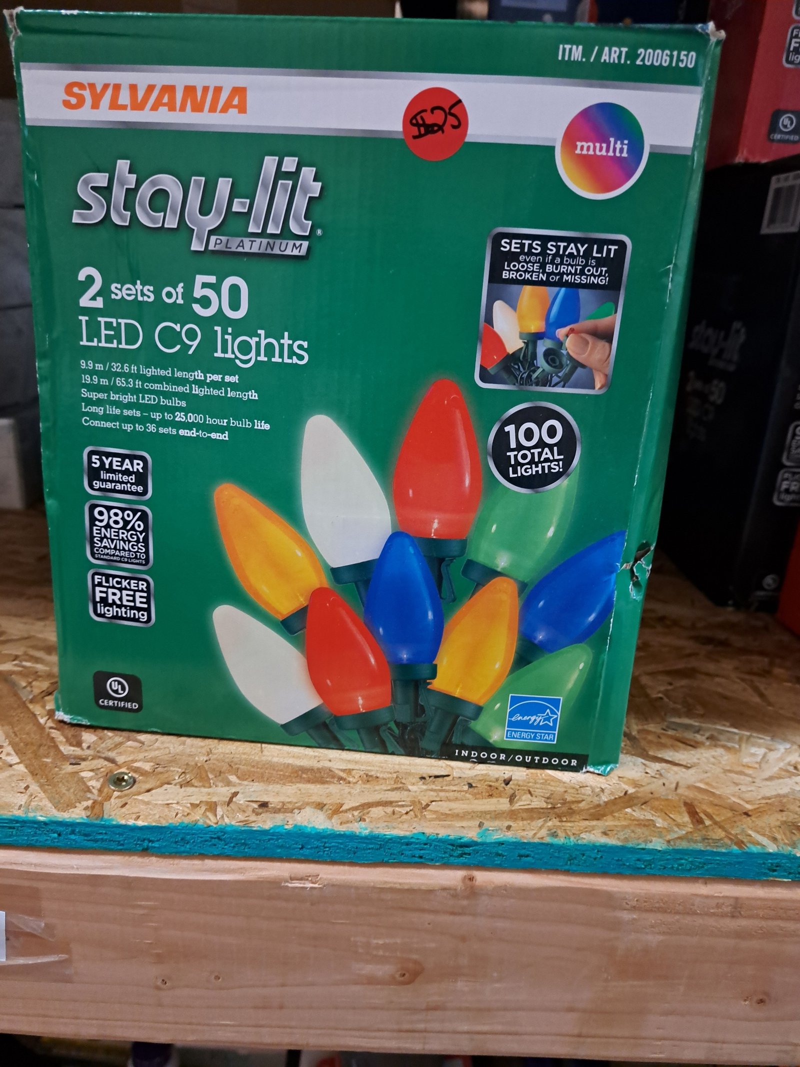 Sylvania Multi Color C9s Faceted Stay-lit 2 Sets 2/50 LED Lights 100 LED