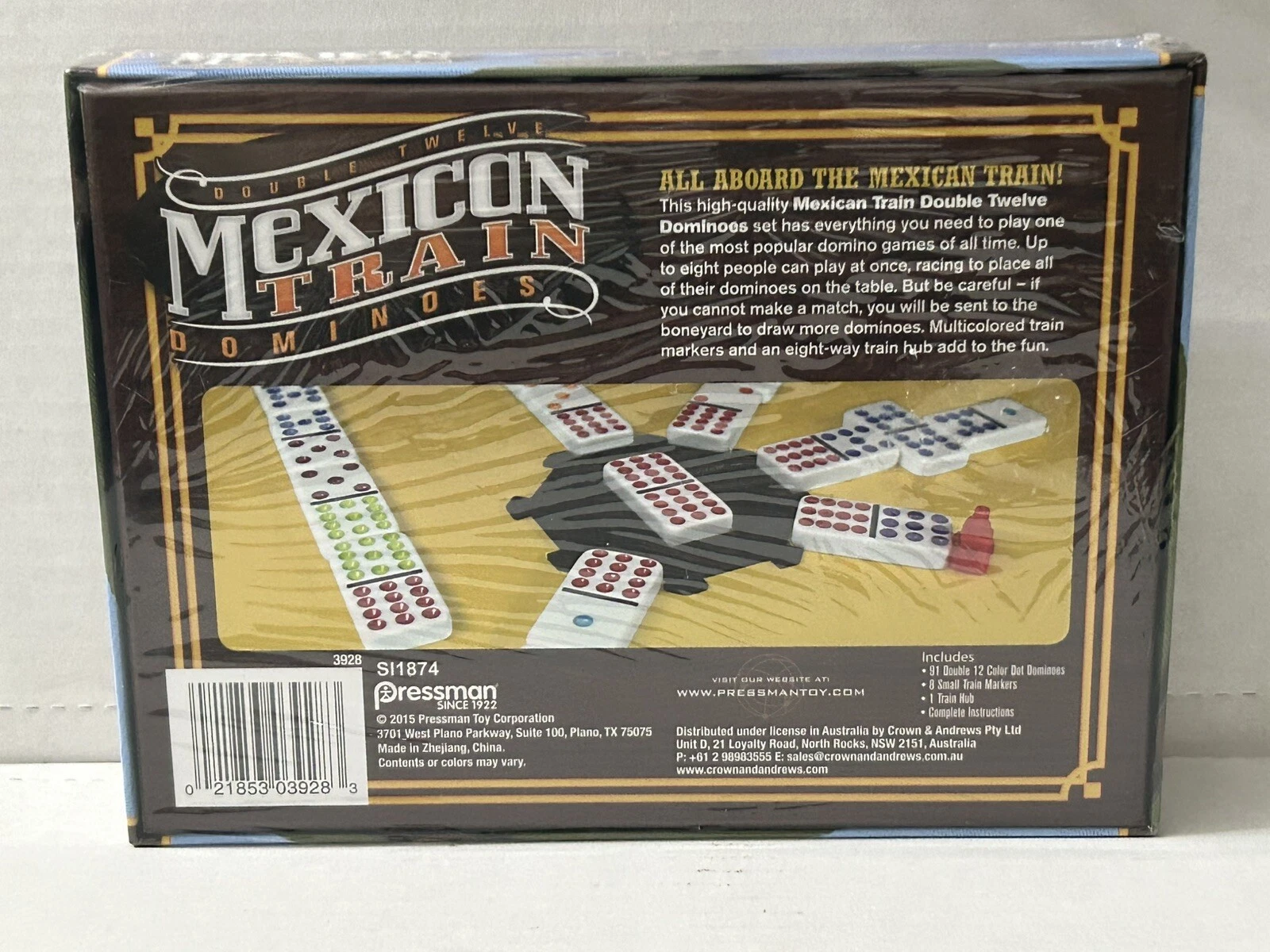 Pressman 3928-06 Mexican Train Dominoes - Beautiful Color Dot Double 12 Dominoes Set