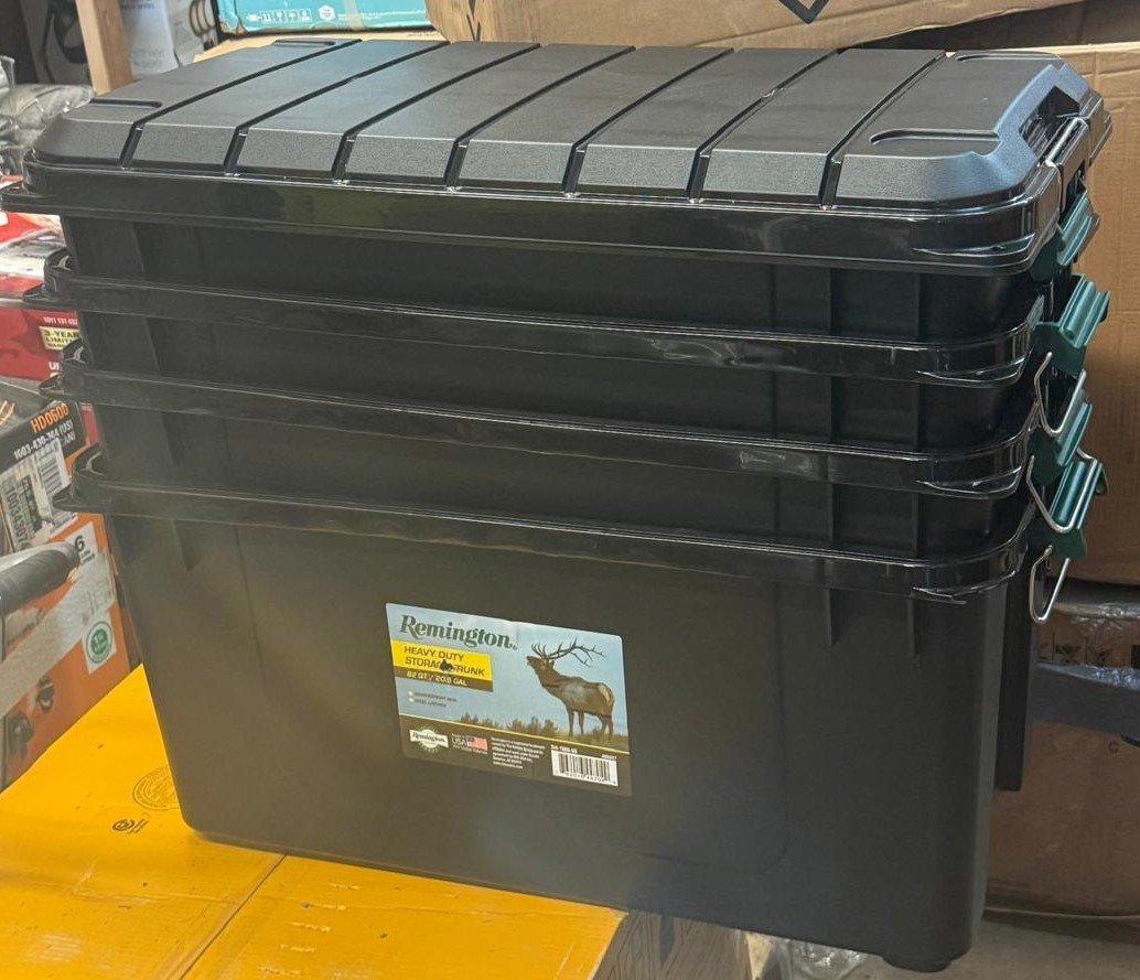 82 Qt. Remington WEATHERTIGHT Store-It-All Storage Bin in Black (4-Pack)