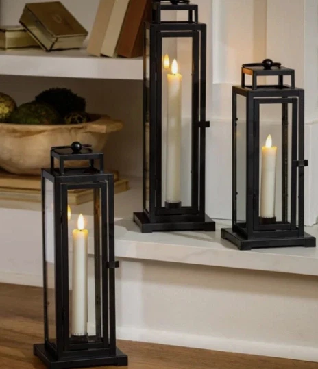 Tower Lantern, LED Tapered Candle, 3-PackBlack