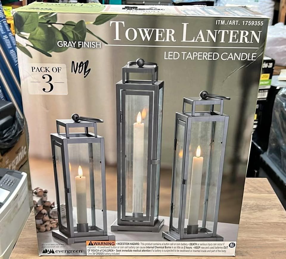 Evergreen LED Tapered Candle Tower Lantern