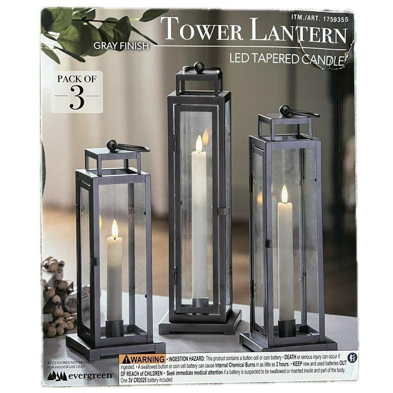 Evergreen LED Tapered Candle Tower Lantern