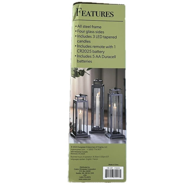 Evergreen LED Tapered Candle Tower Lantern