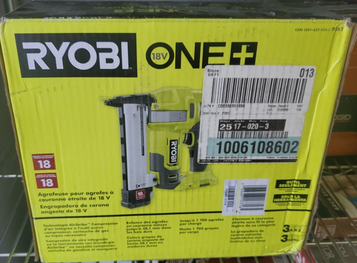 RYOBI ONE+ 18V 18-Gauge Cordless AirStrike Narrow Crown Stapler (Tool Only)