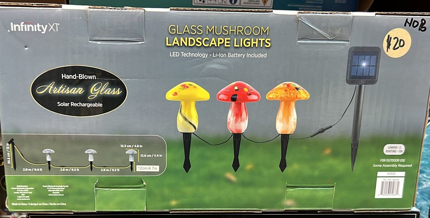 Infinity X1 Glass Mushroom Landscape Solar Lights, 3-pack