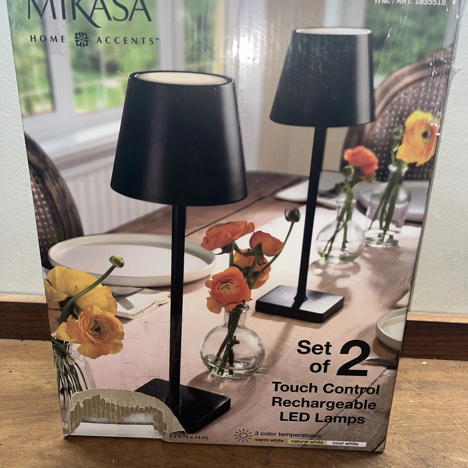 Mikasa Rechargeable 14-inch LED Lamps with Touch Control, Set of 2 Black