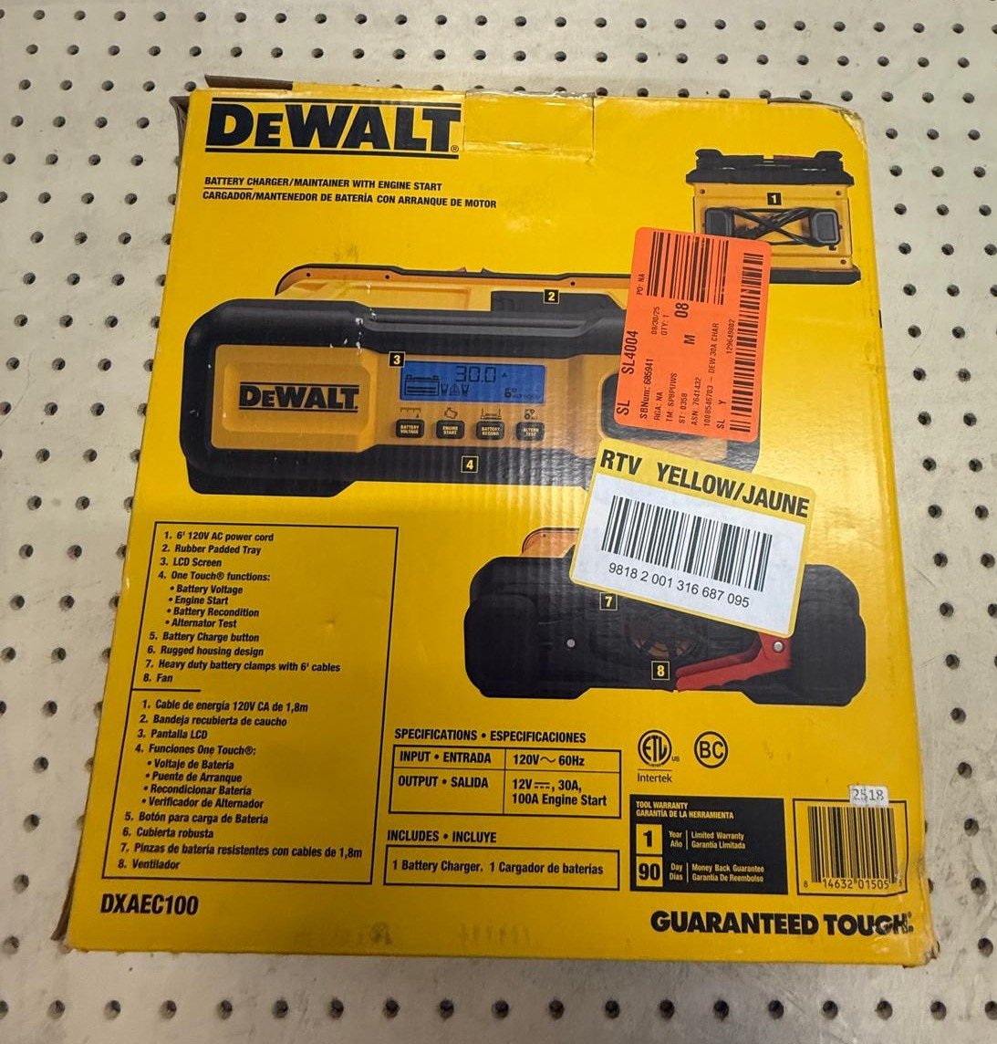DEWALT Professional 30 Amp Battery Charger, 3 Amp Battery Maintainer with 100 Amp Engine Start