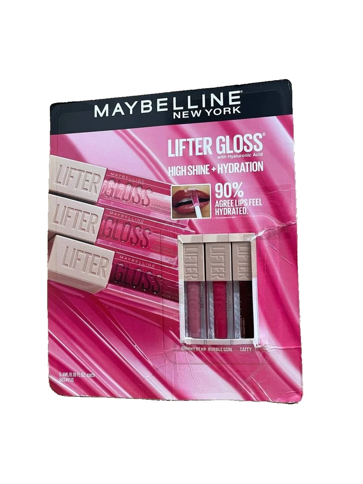 Maybelline Lifter Gloss 3 Pack - Bubble Gum, Gummy Bear & Taffy Open Box
