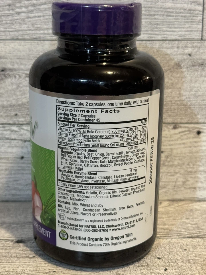 Natrol JuiceFestiv Daily Veggie, 90 Capsules Probiotics Antioxidants