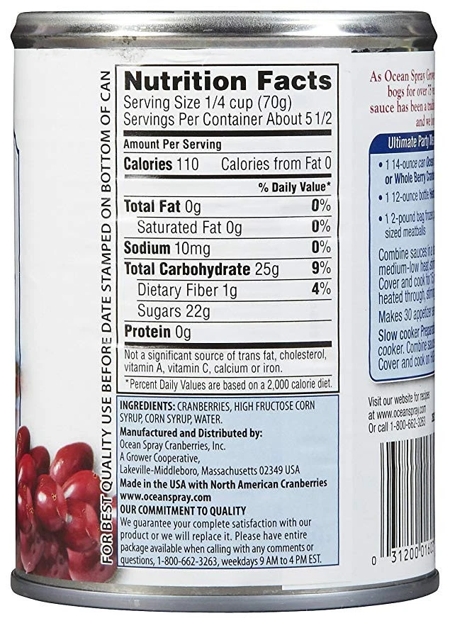 Ocean Spray Gluten Free Whole Berry Cranberry Sauce 14 Ounce Can