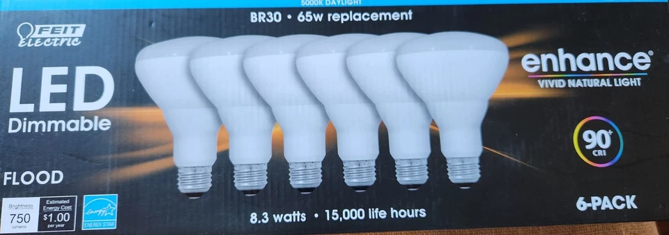 Feit Electric Led Dimmable Br30 65W Replacement 5000k Daylight 6-Pack