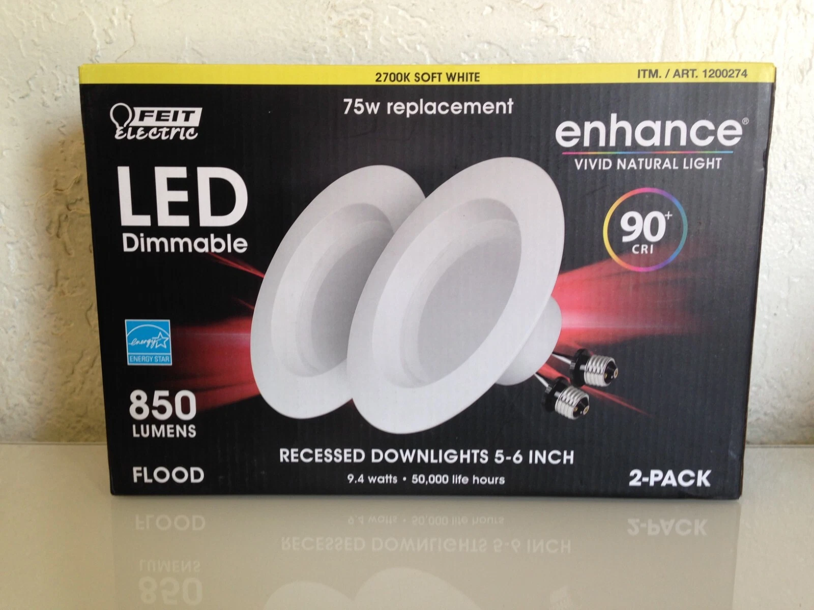 Feit Enhance 90+cri 75W Replacement Dimmable 2700k, 5 inch to 6 inch Led, 2pk, White