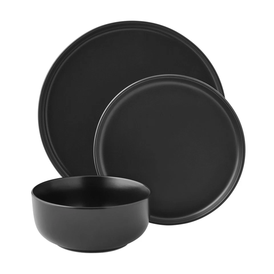 Gibson Home Stoneware Stone Lava Dinnerware Set Black