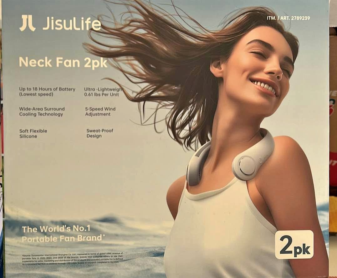 JISULIFE Portable Neck Fan Upgraded, 5 Speeds, Gray - 2 Pack