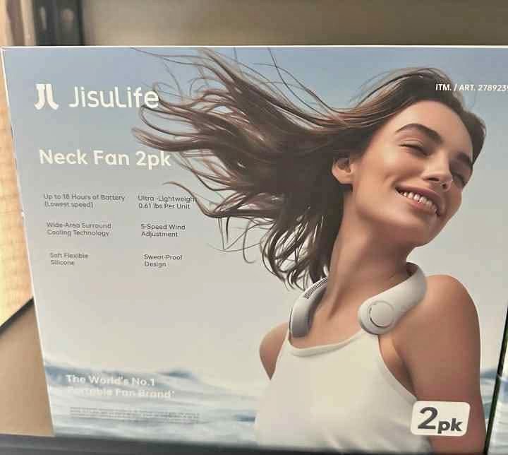 JISULIFE Portable Neck Fan Upgraded, 5 Speeds, Gray - 2 Pack