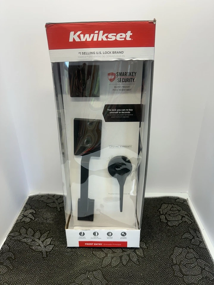 Kwikset Amador Front Entry HandleSet Hollis Lever Matte Black Deadbolt 96870-165