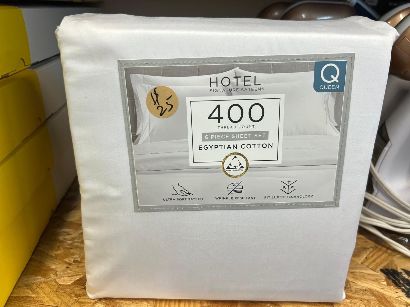 Hotel Signature Sateen 400 TC 6-Piece Sheet Set QUEEN White Egyptian Cotton