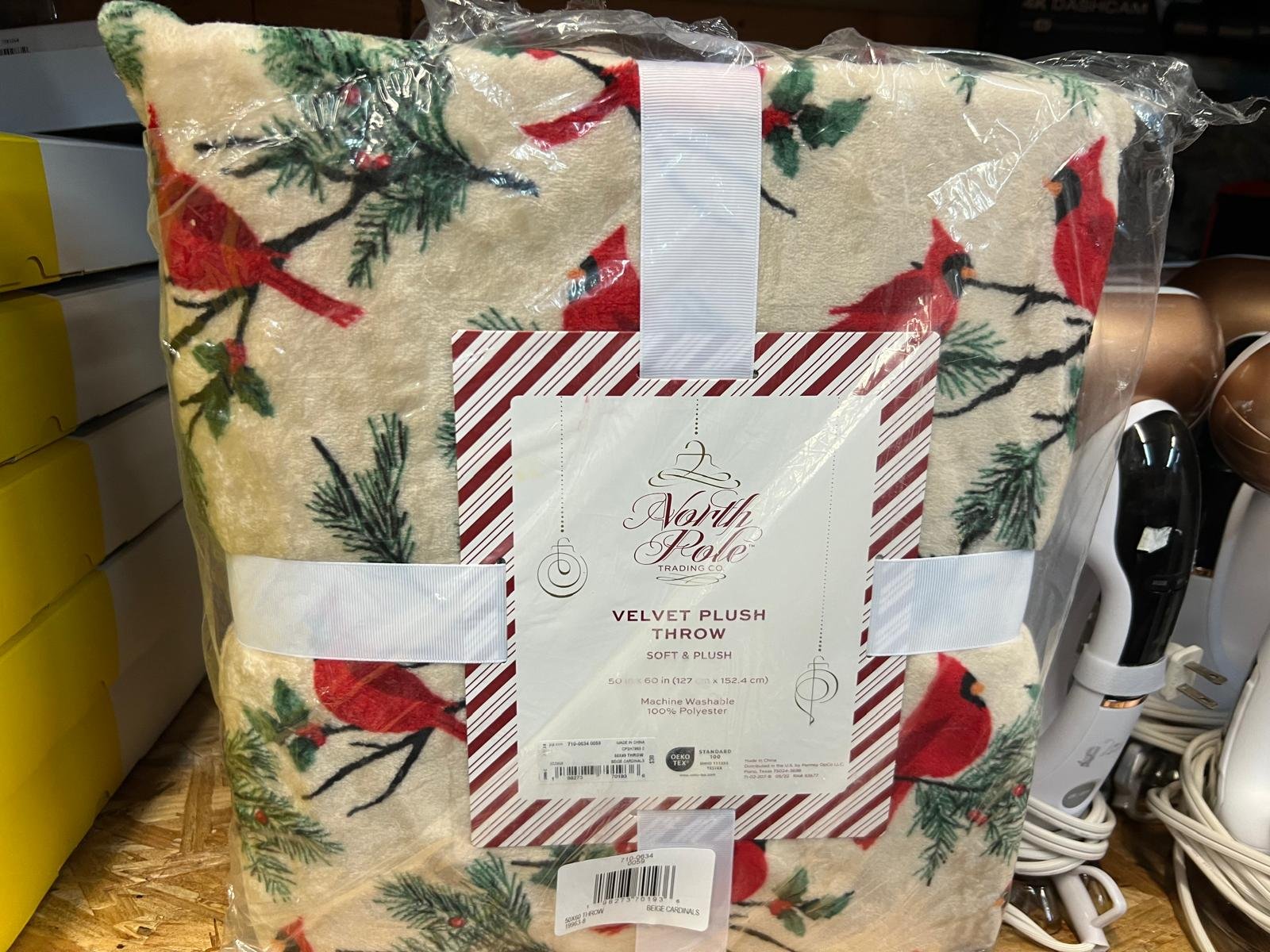 North Pole Trading Company Velvet Christmas Throw Blanket Night Sky Holly 50x60”