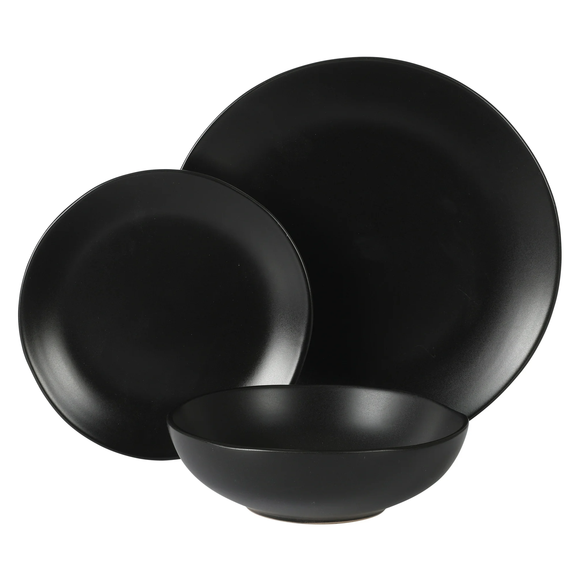 Gibson Home Bethel 12-Piece Matte Black Stoneware Dinnerware Set
