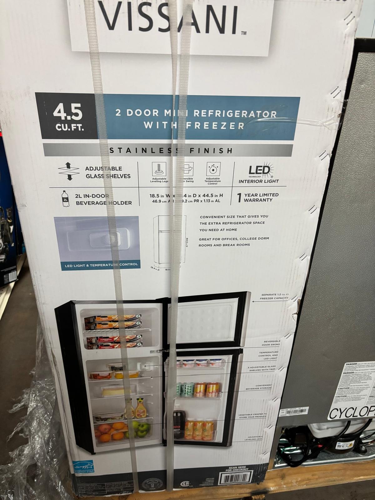 Vissani 4.5 cu. ft. 2-Door Mini Refrigerator in Platinum Steel with Freezer