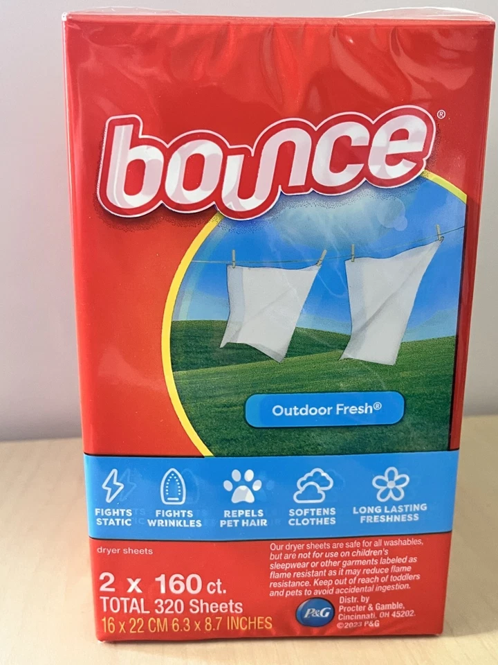 Bounce Fabric Softener Dryer Sheet Outdoor Fresh, 2 x 160 ct Total 320 Sheets