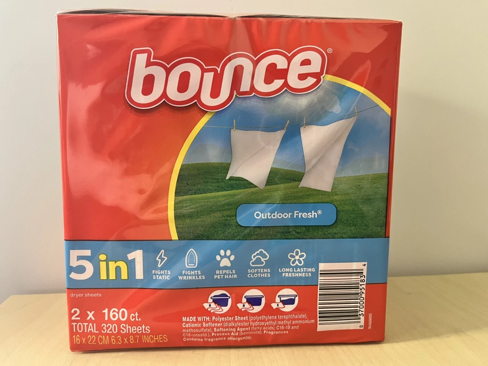 Bounce Fabric Softener Dryer Sheet Outdoor Fresh, 2 x 160 ct Total 320 Sheets