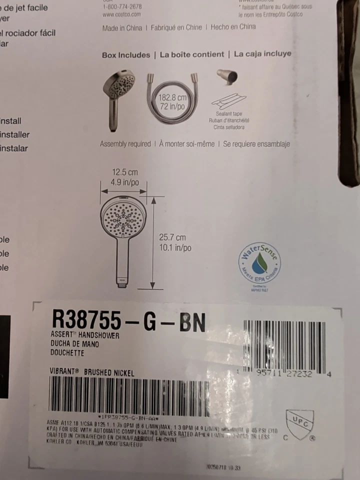 Kohler Assert Multifunction Handshower in a Brushed Nickel Finish, model number R38755-G-BN