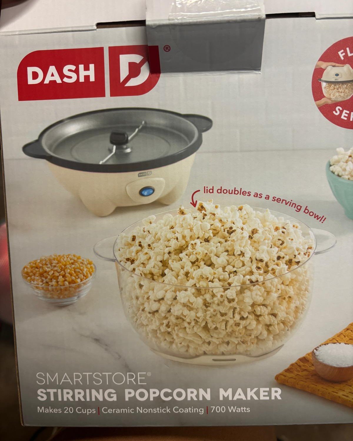 Dash 4.5 Qt. Stirring Electric Popcorn Popper with Lid for Serving Bowl & Convenient Storage, 18 Cups