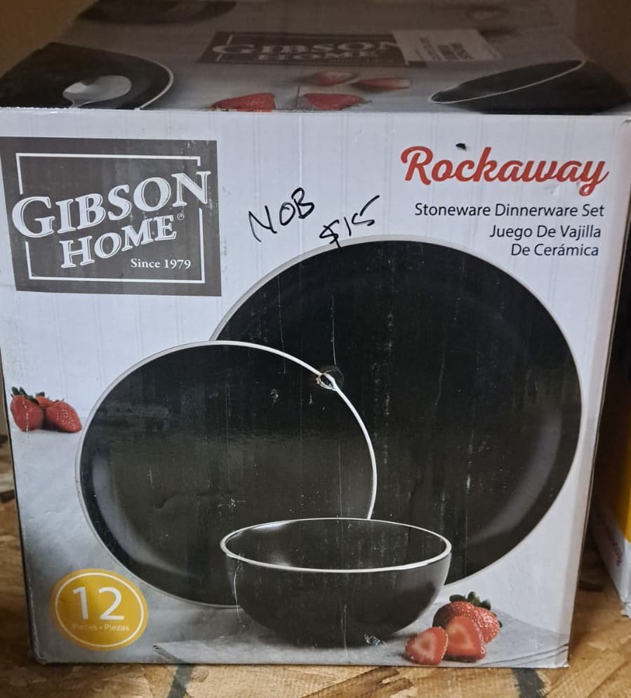 Gibson Rockaway 12-Pc. Stoneware Dinnerware Set - BLACK ONE SIZE