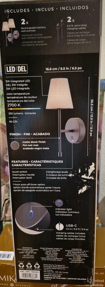 Globe Electric Wireless Rechargeable LED Integrated Wall Sconce 2-pack