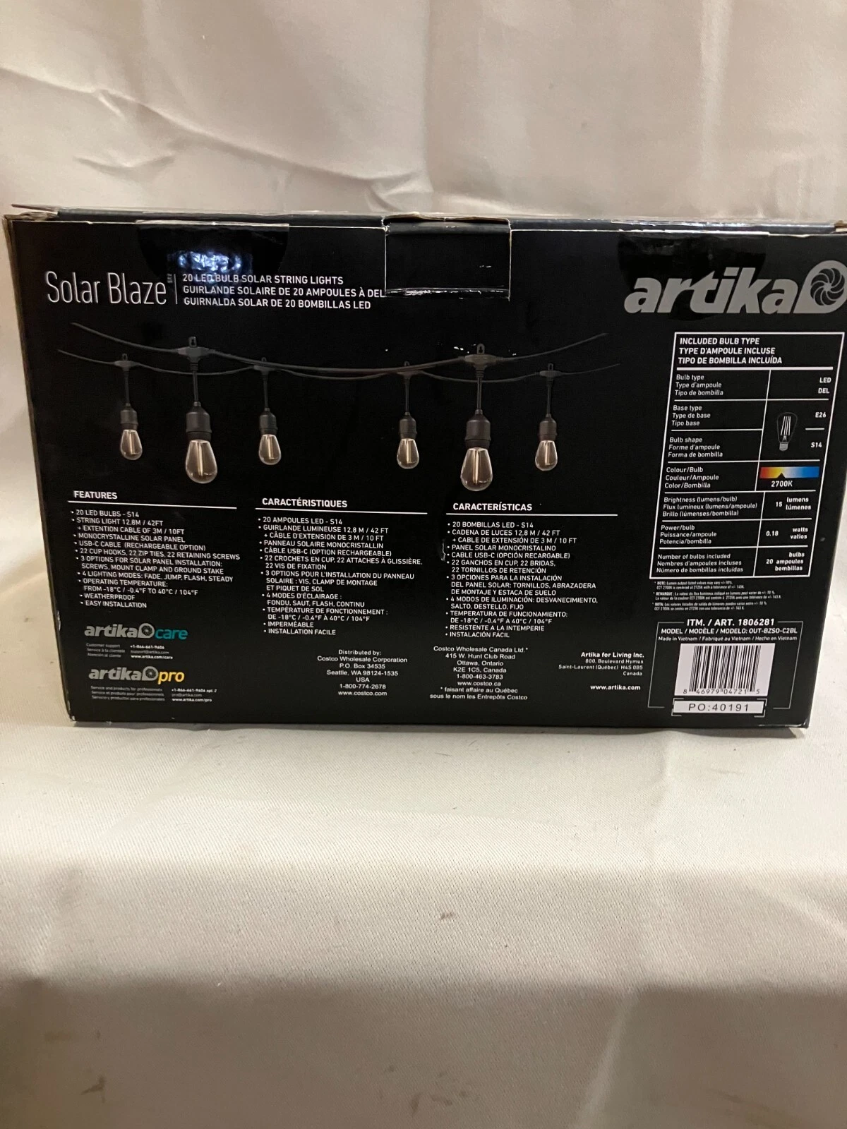 Artika Blaze 20 LED Bulb Outdoor Solar String Lights Matte Black