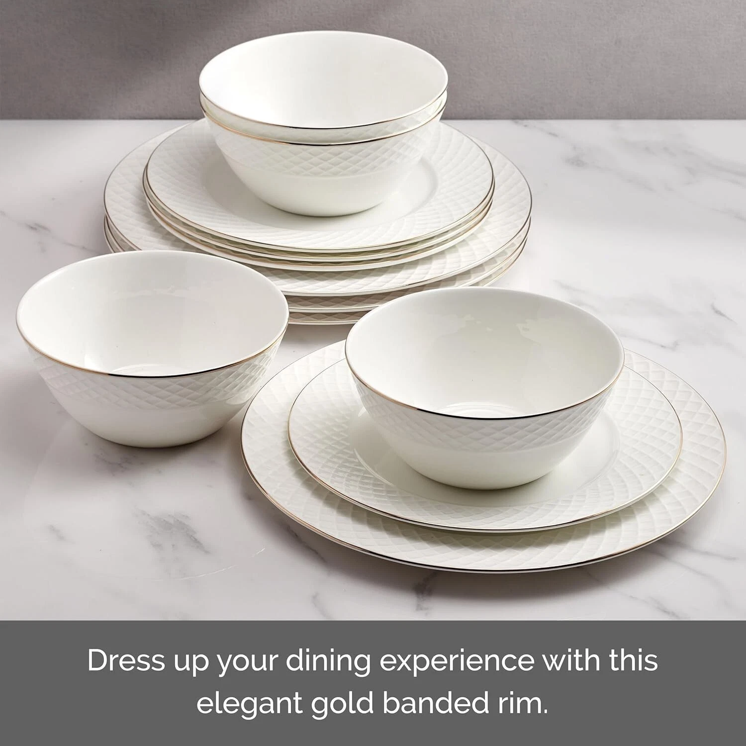 Mikasa Trellis Gold 12-piece Bone China Dinnerware Set
