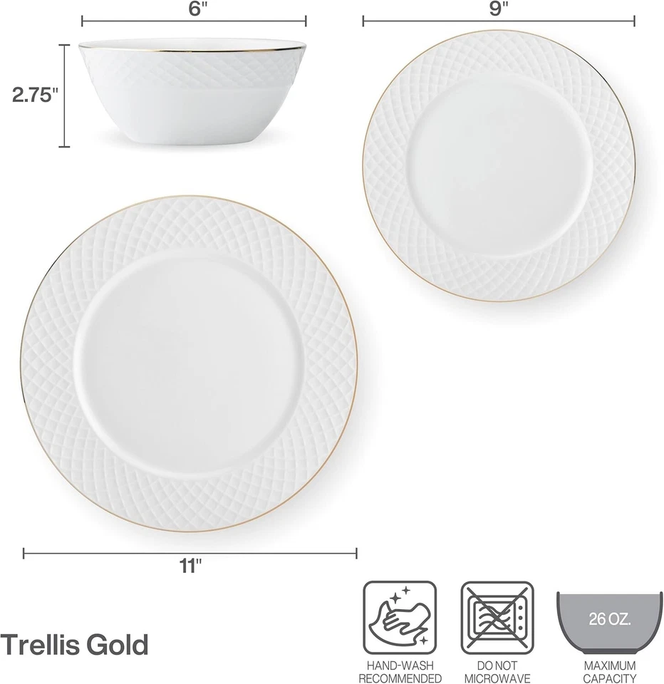 Mikasa Trellis Gold 12-piece Bone China Dinnerware Set