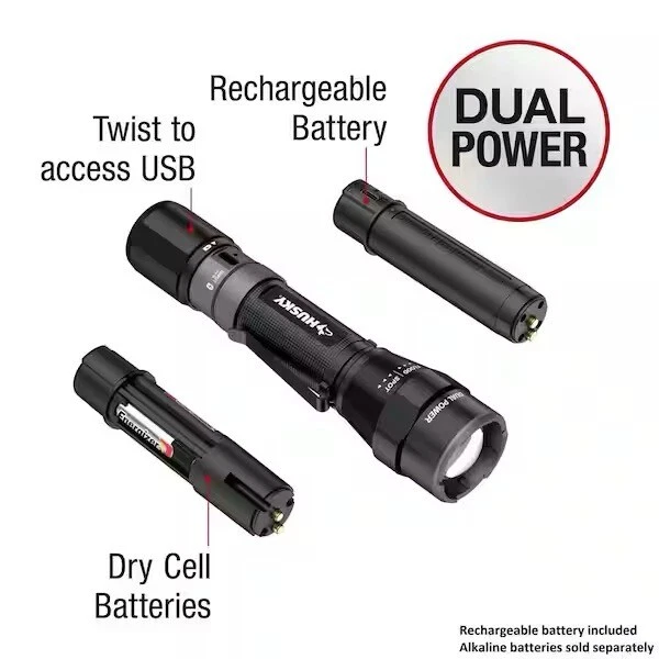 Husky 1200 Lumens Dual Power LED Rechargeable Focusing Flashlight.27