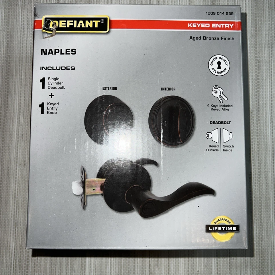 Defiant Naples Aged Bronze Combo Pack with Single Cylinder Deadbolt