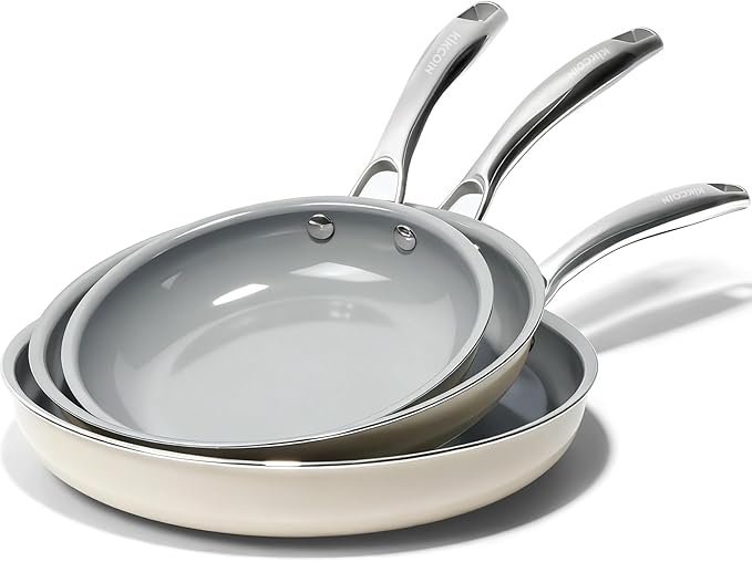 Kikcoin Non Stick Frying Pans, 3 Pack Ceramic Frying Pan