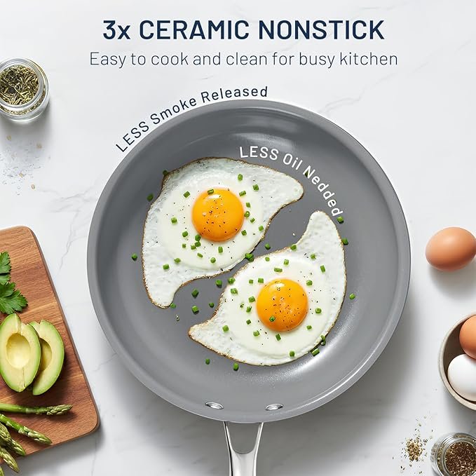 Kikcoin Non Stick Frying Pans, 3 Pack Ceramic Frying Pan