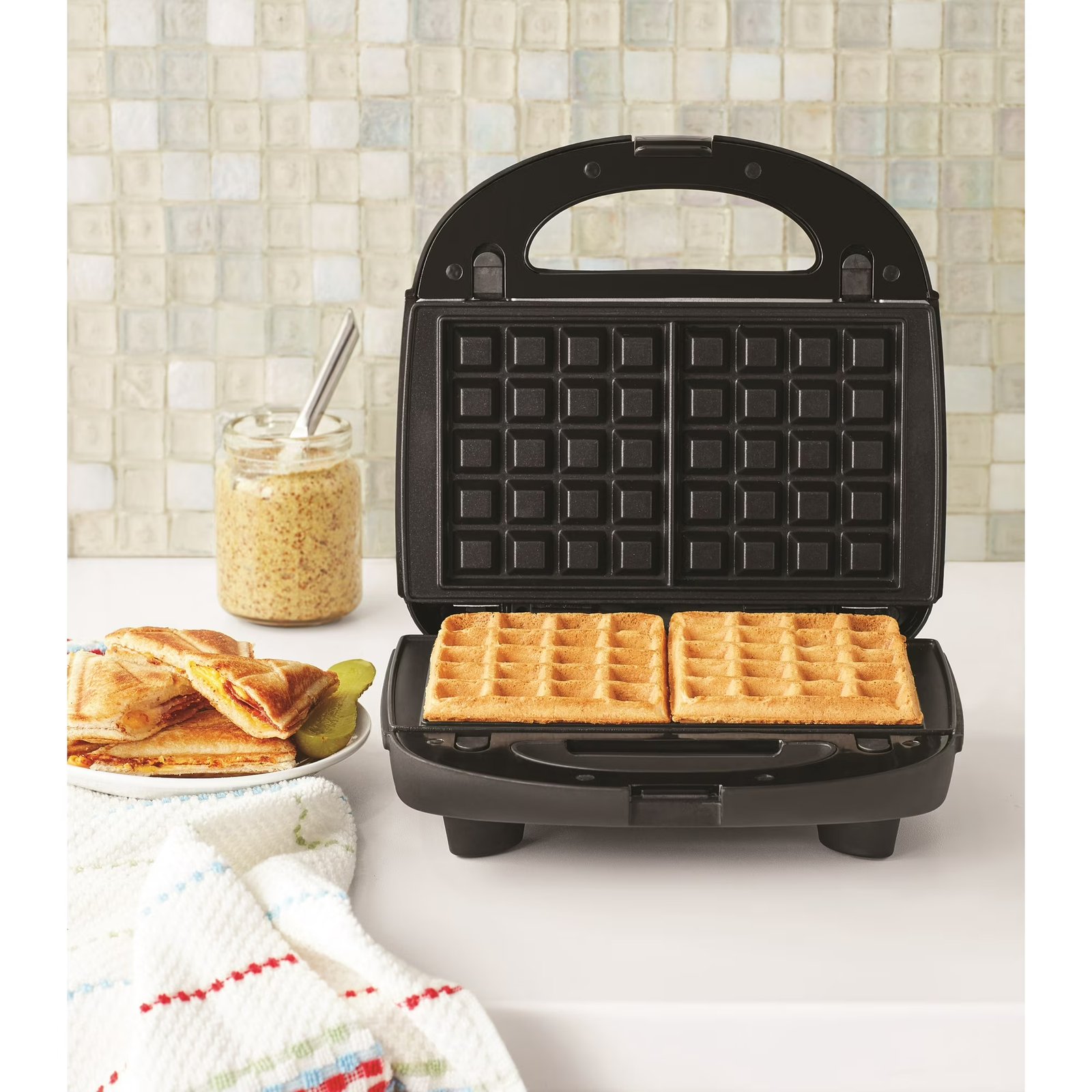 Mainstays Black 2 in 1 Waffle and Sandwich Maker