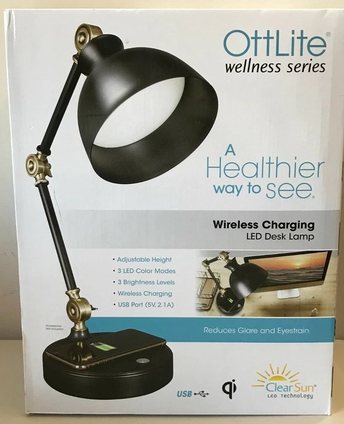 OttLite LED Table Lamp with Wireless Charging Base