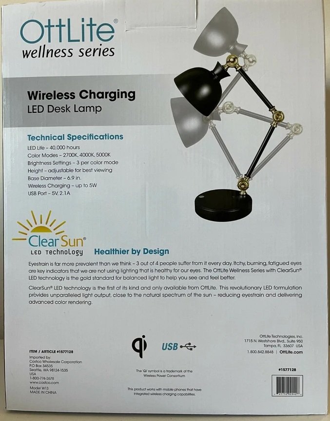 OttLite LED Table Lamp with Wireless Charging Base