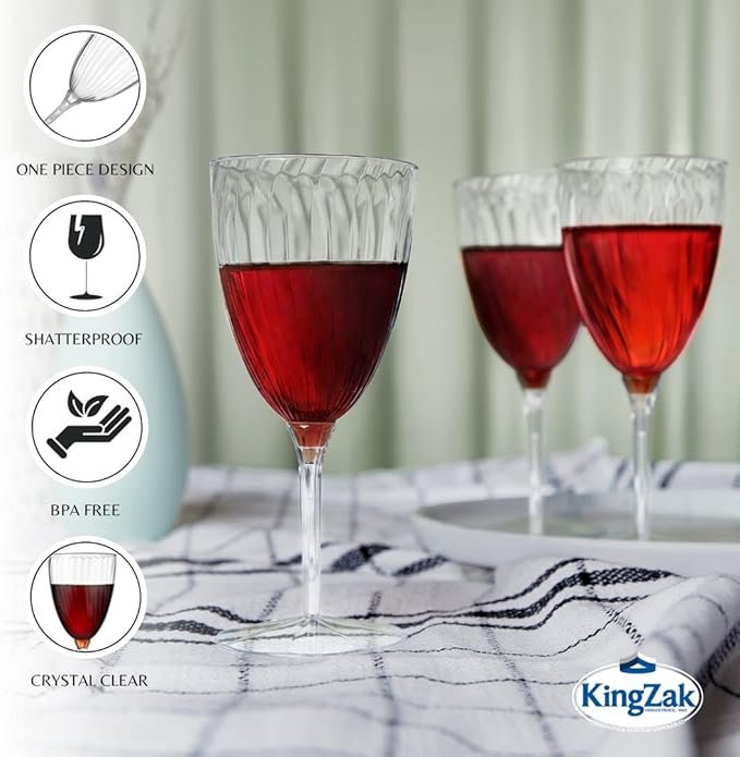 Lillian Tablesettings Premium Wine Glasses 8 oz. Clear Hard Plastic 1-Piece Disposable Cups Value Pack-96 Count