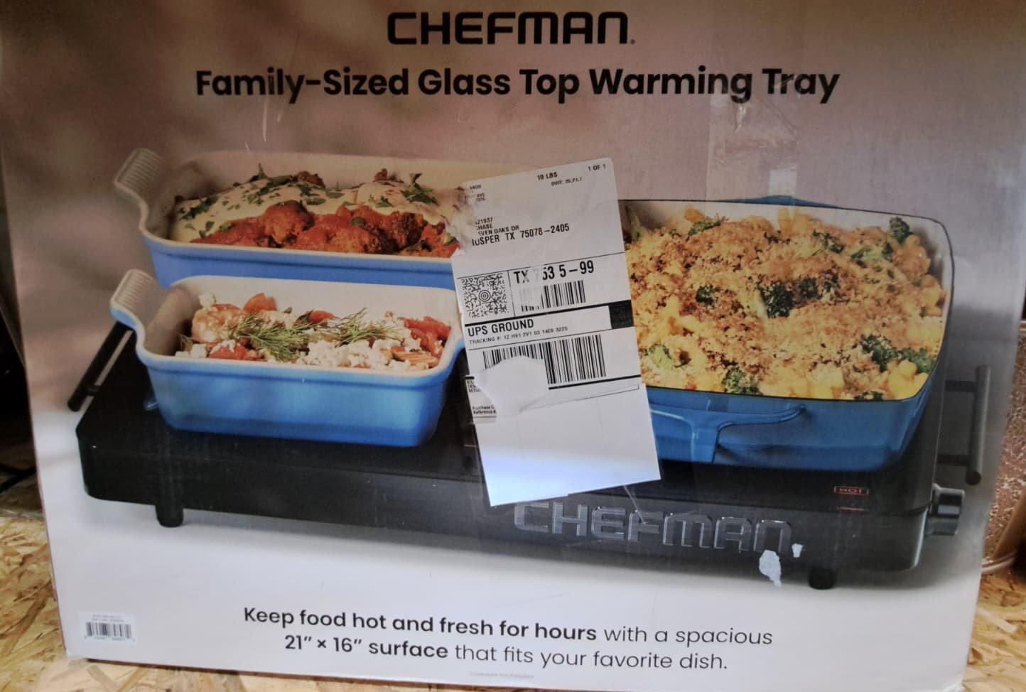 Chefman Electric Warming Tray w Adjustable Temperature Control, 21” x 16” Glass-Top Surface – Black