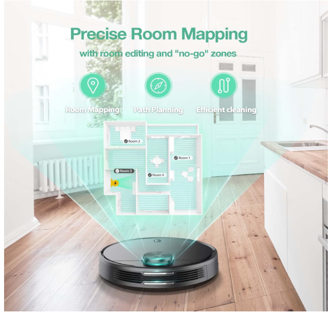 WYZE Robot Vacuum with LIDAR Mapping Technology, 2100Pa Suction, No-go Zone, Wi-Fi Connected, Self-Charging, Ideal for Pet Hair, Hard Floors and Carpets