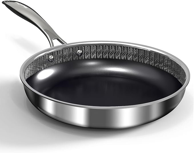 WhatsClad 10 Inch Nonstick Frying Pan, Hybrid Ceramic Coating & 3-Ply Stainless Steel Skillet - PFAS Free, PFOA Free, PTFE Free