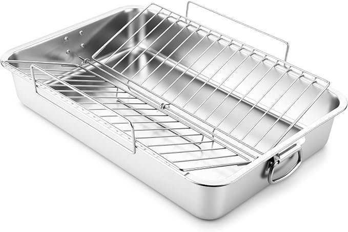 Teenyyou Extra Large Turkey Roaster – Stainless Steel Roasting Pan w/ Rack 23.6"