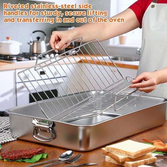 Teenyyou Extra Large Turkey Roaster – Stainless Steel Roasting Pan w/ Rack 23.6"