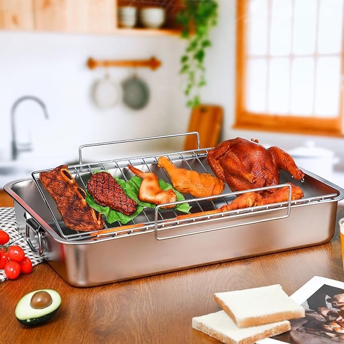 Teenyyou Extra Large Turkey Roaster – Stainless Steel Roasting Pan w/ Rack 23.6"