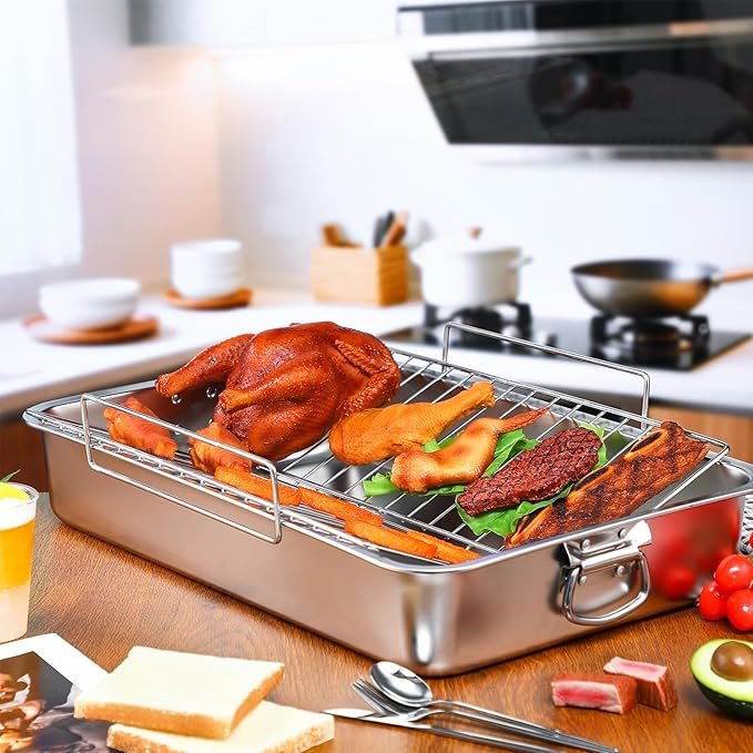 Teenyyou Extra Large Turkey Roaster – Stainless Steel Roasting Pan w/ Rack 23.6"