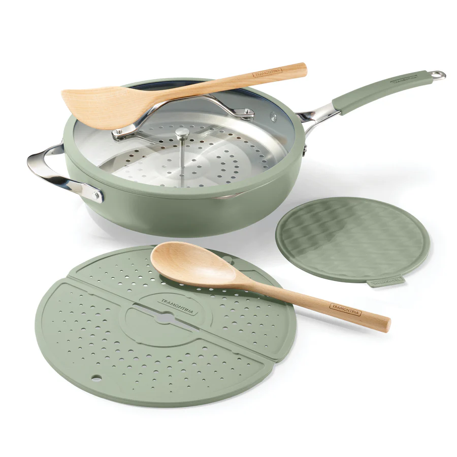 Tramontina 7- Piece All-in-One Plus Pan Set – green Ceramic Nonstick Multi-Use Cookware Set
